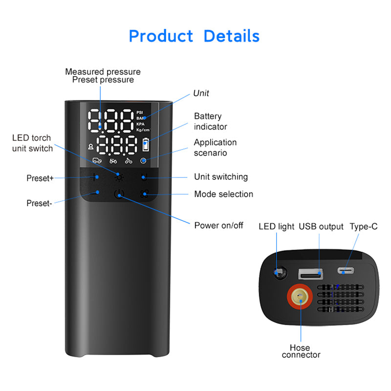 LP5 17-Cylinder High-Pressure Rapid Portable Tire Pump with Power Bank Function LP5 17-Cylinder High-Pressure Rapid Portable Tire Pump with Power Bank Function